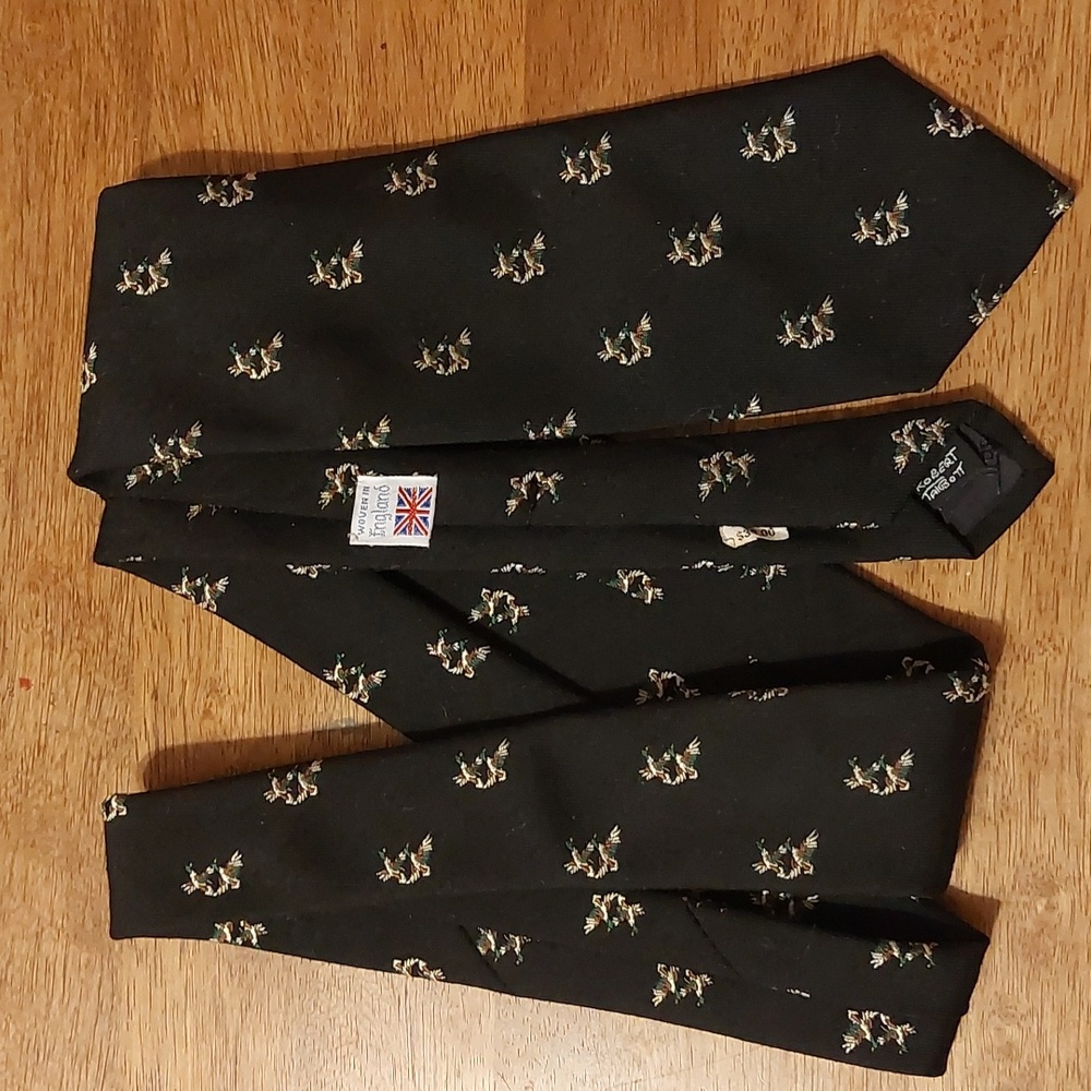 Vintage Rare Robert Talbott Embroidered Mallard Ducks Wool Silk Blend Neck Tie